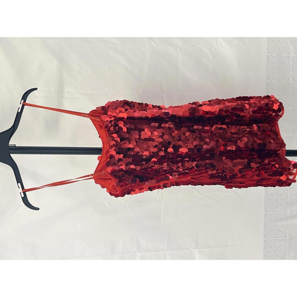 Red Sequin Mini Dress with Spaghetti Straps - Picture 7 of 7